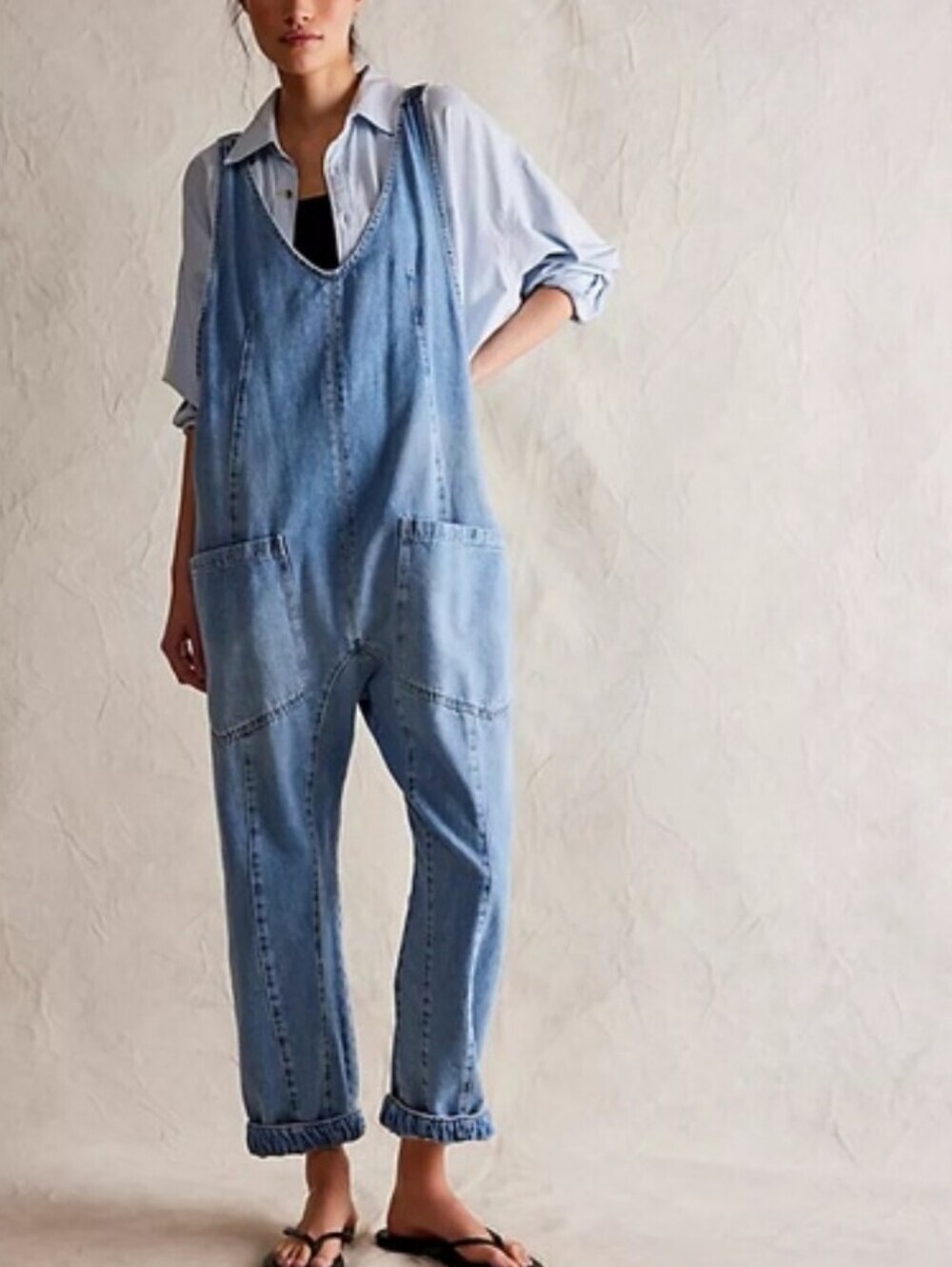 We The Free High Roller Dark Wash Blue Denim Jumpsuit Overalls Jeans Sz XS